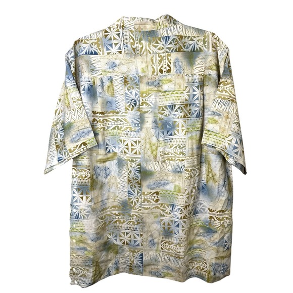 LUAU Medium Silk Shirt Limited Edition Hawaiian Aloha Short Sleeve‎ Green Blue - Picture 2 of 7
